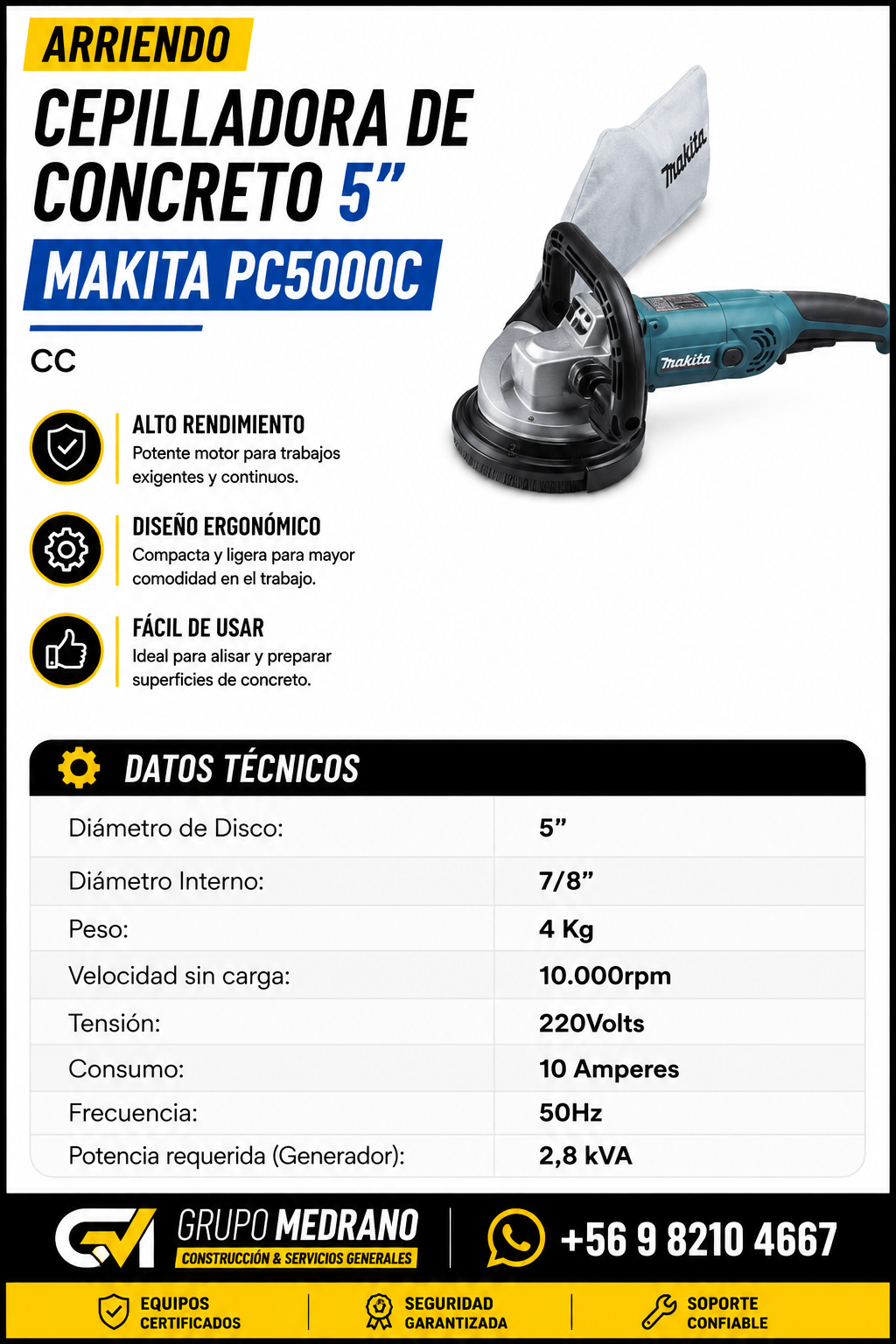 Cepilladora de concreto 5 pulgadas