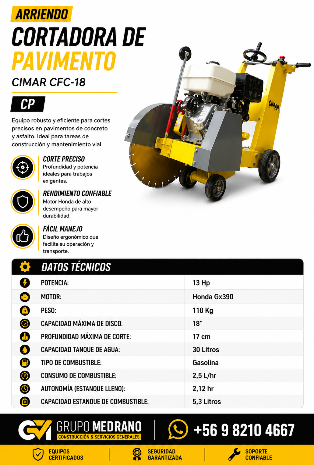 Cortadora de pavimento Cimar CFC-18