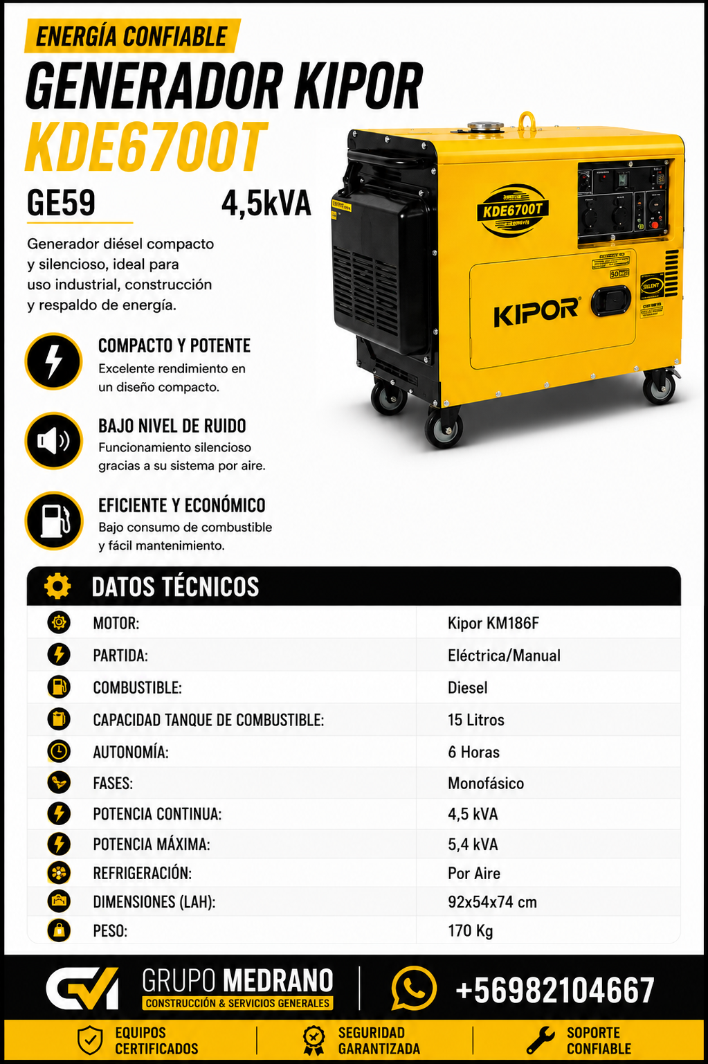 Generador Kipor KDE6700T